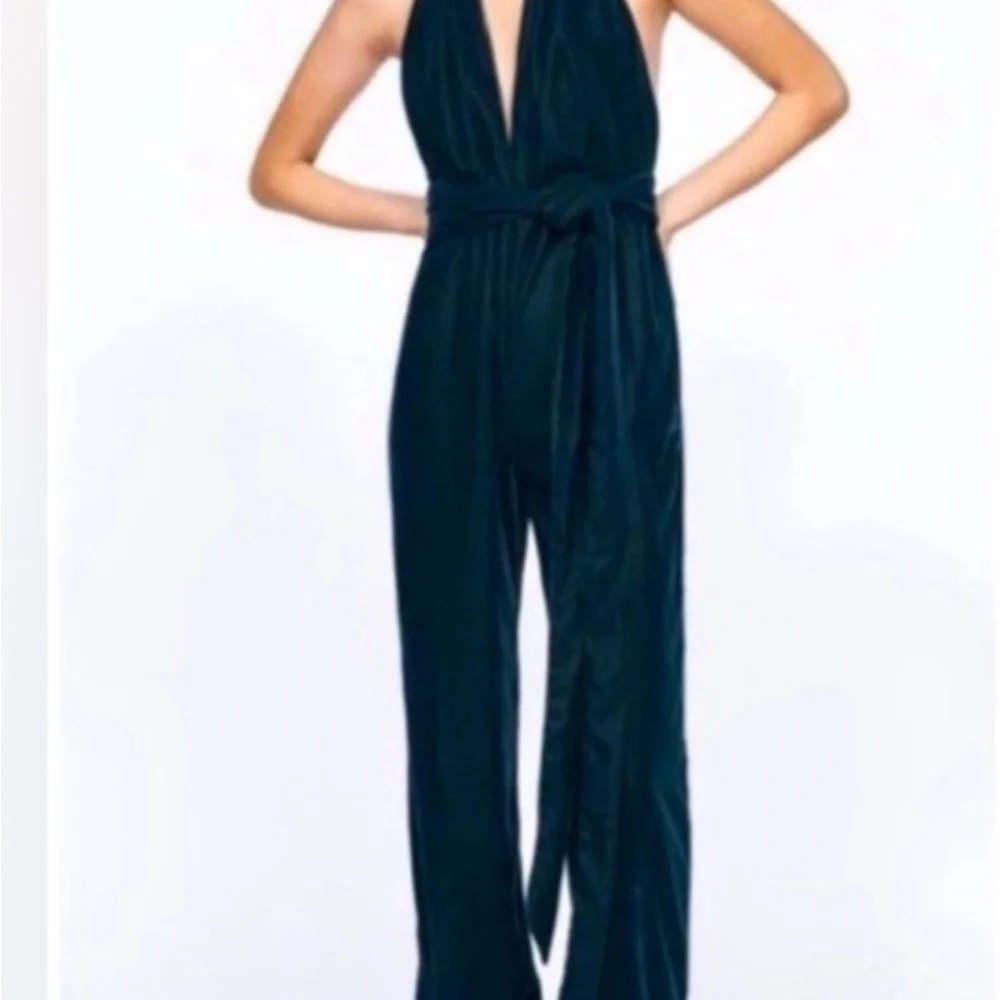 Zara Elegant Black Jumpsuit  velvet green   small NWOT - Picture 2 of 4